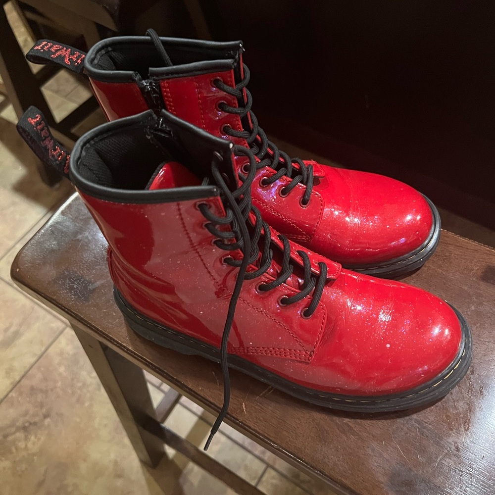 Cherry red shimmer Doc Marten boots